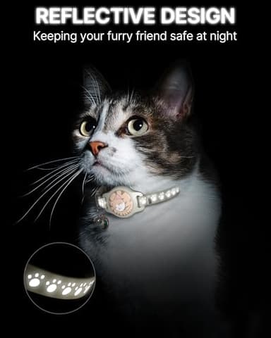 Cat Tracker Collar - Waterproof Airtag Cat Collar with Finder Tag (iOS ONLY), Compatible with Apple Find My, Breakaway Tractive Design with Reflective Pattern & Bell, Khaki(Not for Android Devices) - Image 2