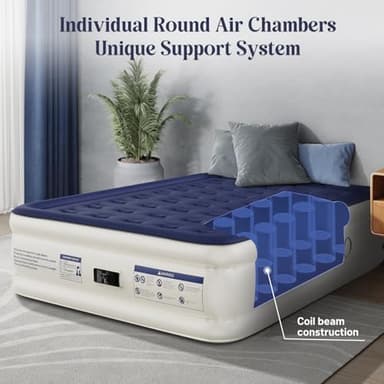 KNZZO Air Mattress Queen with Built-in Pump, Blow Up Mattress with Soft Flocked Top, Leakproof Inflatable Mattress, Foldable Waterproof Air Bed for Home, Guests, Camping, with Storage Bag - Image 3