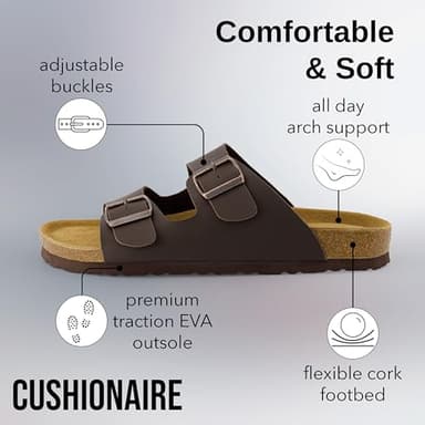 CUSHIONAIRE Lane Cork Footbed Mens Sandals, Adjustable Buckle Comfort Slides for Men, Genuine Leather Insole Summer Sandals Men Footwear, BROWN 12 - Image 5