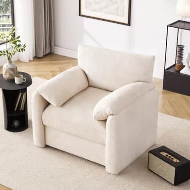 Howjoe Chenille Oversized Armchair, 38.6" Wide Accent Chairs for Living Room & Bedroom Modern Lounge Chair, Upholstered Mid-Century Reading Chair, Comfy Living Room Chair, Single Sofa Chair, Beige - Image 7