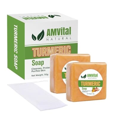 AMVital Turmeric Soap Bar for Face & Body-Acne, Dark Spots, Smooth Skin, Natural Handmade Soap For All Skin Types, Turmeric Body Bar For Men and Women - Image 1