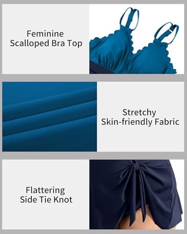 Charmo Women Plus Size Swim Dress Swimsuit Scallop Trim One Piece Tummy Control Bathing Suits Modest Tie Knot Swim Suits Navy Blue 1X - Image 4