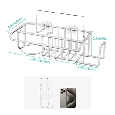 HapiRm 4 in 1 Sink Caddy Sponge Holder, SUS304 Stainless Steel Kitchen Brush Holder + Dish Cloth Hanger + Soap Rack + Sink Stopper Rack + Sponge Caddy for Kitchen - Silver - Image 3