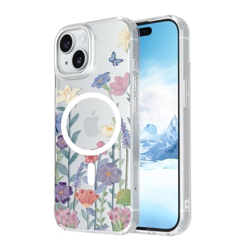 Floral Case for iPhone 15 Compatible with mag~Safe Clear TPU Bumper Phone Case for Girls Women Slim Cute Hard Back Shockproof Phone Case Cover Origin Design - Image 1