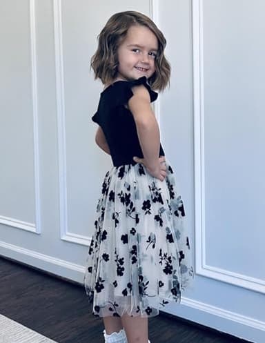 Arshiner Baby Girl Tulle Dress Toddler Flutter Sleeve Tutu Gown Flower Girl Wedding Birthday Party Dresses (Black Flower, 5T) - Image 3