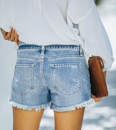 ZOLUCKY Jean Shorts for Women Stretchy Ripped Jean Shorts High Waisted Shorts Denim Shorts with Pocket Light Blue M - Image 4