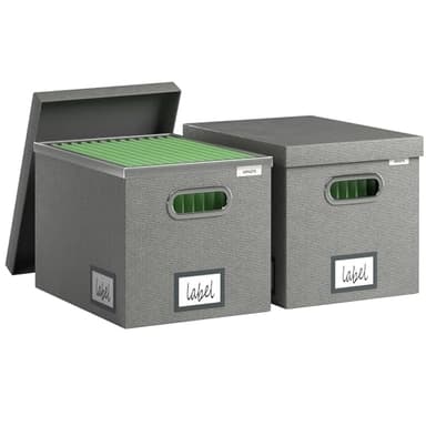 GRSQYS File Organizer Box - File Boxes for Hanging Files with Lid Set of 2 Decorative Hanging Folders Letter Size Organizer with One-Piece Plastic Frame Slides (Grey, 13.2 * 10.1 * 10.1in(2Pack)) - Image 1