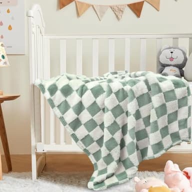HOMRITAR Checkered Baby Blanket for Boys Sage Green Soft Fluffy Fuzzy Blankets with 3D Chessboard Grid, Warmer Comfort Reversible Lightweight Bed Blanket for Toddlers Infant or Newborn 30 x 40 Inch - Image 5