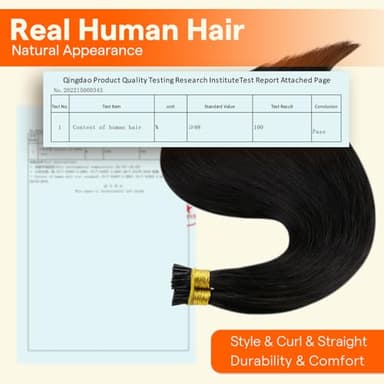 Full Shine I Tip Hair Extensions Human Hair Color 1B Off Black 22 Inch 40 Grams Long Straight Itip Human Hair Extensions add Length Pre Bonded Extensions Remy Hair for Women - Image 5