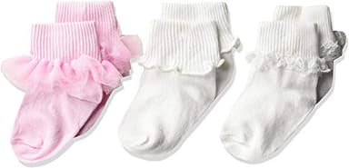 Jefferies Socks Girls' Ruffle/Ripple Edge/lace Baby Socks 3 Pack, Pink/White, 3-12 Months (2188)