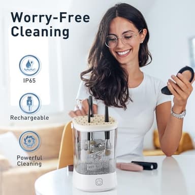 Electric Makeup Brush Cleaner - 9000 RPM Makeup Brush Cleaning Machine, IP65 Waterproof Automatic Makeup Brush Cleaner for Makeup Sponges and Brushes(White) - Image 3