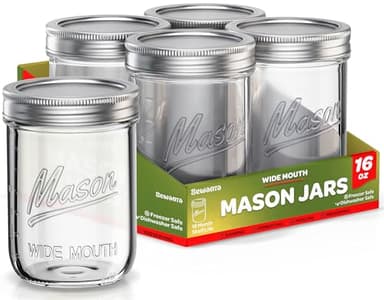 Wide Mouth Mason Jars 16 oz [18 Pack] With Mason Jar Lids and Bands, Mason Jars 16 oz - For Canning, Fermenting, Pickling - Jar Décor - Microwave/Freeze/Dishwasher Safe. - Image 1