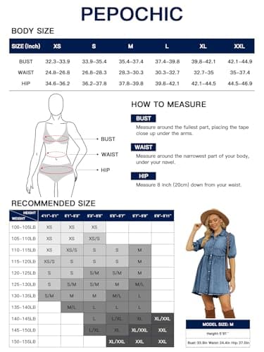 Pepochic Womens Denim Dress Button Down Short Sleeve Babydoll Dress Summer Puff Sleeve Flowy Jean Dresses Light Blue - Image 6