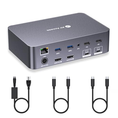 AV Access KVM Switch Dock 2 Monitors 2 Laptops, 4K KVM Switch Dual HDMI Monitor, 2 USB-C MST Ports, 60W PD for Each PC, 1G Ethernet, EDID Emulation, 2K@144Hz,1080P@240Hz,Ideal for Home Office & Gaming - Image 1