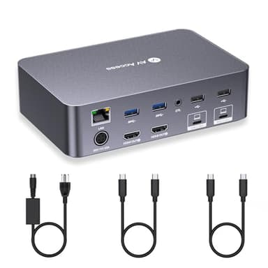 AV Access KVM Switch Dock 2 Monitors 2 Laptops, 4K KVM Switch Dual HDMI Monitor, 2 USB-C MST Ports, 60W PD for Each PC, 1G Ethernet, EDID Emulation, 2K@144Hz,1080P@240Hz,Ideal for Home Office & Gaming - Image 1