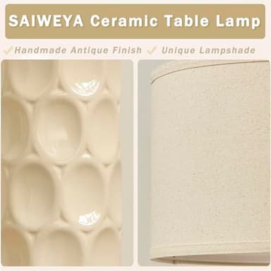 SAIWEYA 24" Modern Ceramic Table Lamp Set of 2 Bedroom Lamps, 3 Color Dimmable Bedside Lamps for Living Room Farmhouse Nightstand Lamp(Rotary-Cream White) - Image 3