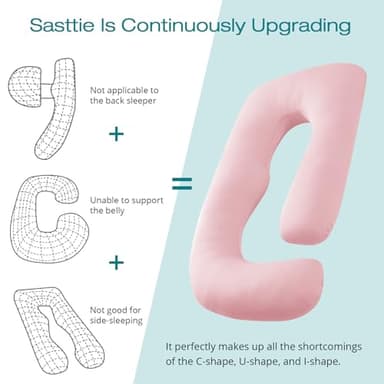 Sasttie Pregnancy Pillows for Sleeping, Jumbo U Shaped Cooling Full Body Pillow with Removable Cover, Pregnant Women Must Haves, Maternity Essential, Light Pink - Image 5