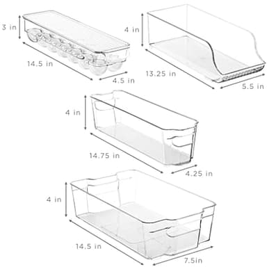 Sorbus Refrigerator Organizers and Storage Bins Set of 6 – Includes 2 Wide Bins, 2 Narrow Bins, Soda Can Organizer (12 Cans), and 14 Egg Holder – Clear Bins for Fridge Organization, Pantry, Freezer - Image 7