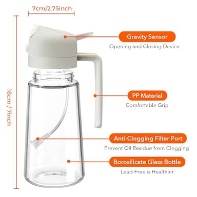 YARRAMATE 16oz/470ml Glass Olive Oil Sprayer for Cooking with Stickers, 2 in 1 Oil Dispenser for Kitchen Gadgets, Food Grade Premium Spray Bottle for Salad, Frying, BBQ (Creamy White) - Image 8