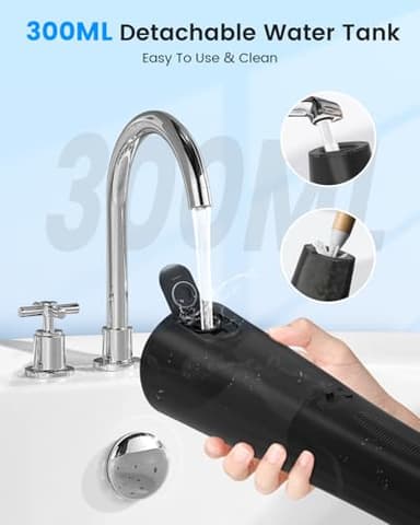 VIMMK Water Flosser, Cordless Water Dental Flosser, 9 Jet Tips 5 Modes 300ML IPX7 Waterproof, Portable Rechargeable Oral Irrigator for Home Travel - Gums, Orthodontic, Braces Care - Black - Image 5