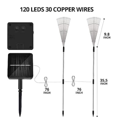 iFalarila 8 Modes Solar Garden Lights with 1200mAH Solar Panels, 240 LED Fairy Lights - Waterproof - Firework Light - String Lights for Yard Decorations, Pathway, Garden, Patio - 2 Pack Multi-Colored - Image 5