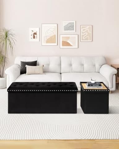 B FSOBEIIALEO Storage Ottoman Bench, Folding Tufted Ottomans with Storage, Extra Large 140L Footrest Bench for Bedroom, Luxury Velvet Fabric 43 Inches Black - Image 6