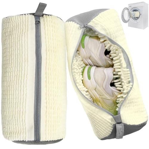 Aokna 2 Pack Shoe Washing Machine Bags, Shoe Washing Bag for Washer and Dryer, Reusable Laundry Shoe Bag with Sturdy Zipper, Roomy Shoe Cleaning Bag for All Shoes Types and Sizes (Off White) - Image 1