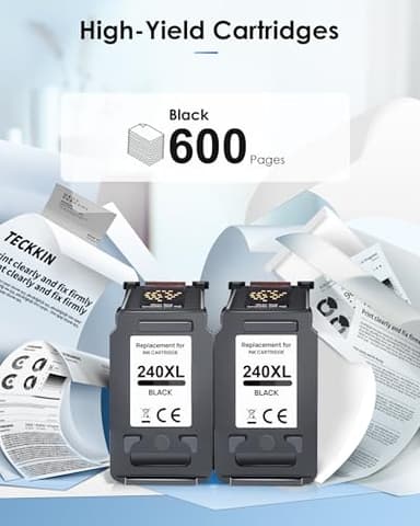 TECKKIN 240XL Black Ink Cartridge Replacement for Canon 240XL 240 XL PG-240 PG-240XL for PIXMA MG3620 MG3600 TS5120 TS5100 MG3220 MG3520 MG2120 MX472 MX452 Printer (2 Black) - Image 3