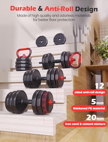 UKEEP Adjustable Dumbbell Set, 55/70/90lbs Free Weight Set with Connector, 3 in1 Dumbbells Set Used as Dumbbell/Barbell/Kettlebell, Fitness Exercises for Home Gym Suitable Men/Women - Image 3