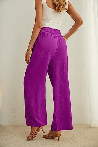 IWOLLENCE Women's Wide Leg Pants with Pockets High Waist Adjustable Knot Loose Casual Trousers Teacher Outfits Pants Dragon Fruit red X-Large - Image 5