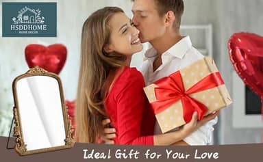 Small Vintage Vanity Makeup Desk Mirror Antique Traditional Chic Arch Table Mirror Gold，Decor Wood Framed Small Standing Carved Arendahl Mirror for Living Room,Bedroom,Tabletop 11.8" x 9.6" - Image 8