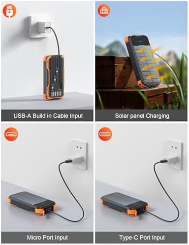 SOXONO Solar Charger Power Bank, PD 20W Fast Charging External Batter, 40000mAh Portable Phone Charger Built in 4 Cables with Dual Bright Flashlights for Camping, Hiking, and Outdoor Use - Image 5