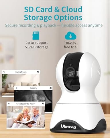 VIMTAG 4K UHD Indoor Camera 5G&2.4G WiFi Cameras for Home Security, 360° Pet/Dog/Cat/Nanny/Baby Monitor with Phone App & Speaker, Motion Tracking, Free AI Detection, Night Vision, SD/Cloud Storage - Image 9