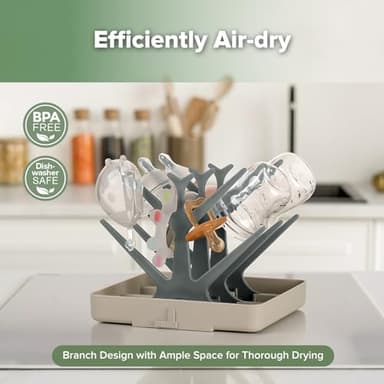 haakaa Baby Bottle Drying Rack, Space Saving Bottle Drying Tree for Bottles/Pump Parts/Pacifiers and Other Baby Essentials, Easy-Store Dryer Rack Great for Home & Travel, BPA Free (Slate Grey) - Image 3