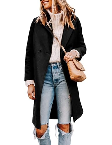 Tanming Women's Notch Lapel Double Breasted Wool Blend Mid Long Pea Trench Coat (Black-L) - Image 1