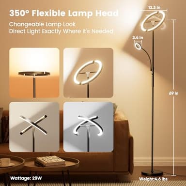 SIBRILLE Upgraded 2-in-1 LED Floor Lamp - Dimmable Mother-Daughter Standing Lamp with Remote&Touch Control, 29W Bright Floor Reading Light, Black Modern Standing Light for Living Room Bedroom Office - Image 2