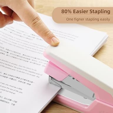 Deli Effortless Desktop Stapler, Heavy Duty Stapler, 40-50 Sheet Capacity, One Finger, No Effort, Includes 1500 Staples & Staple Remover, Pink - Image 2