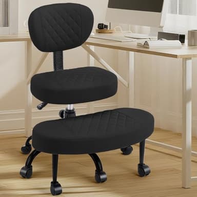 Cross Legged Office Chair with Wheels, Wide Criss Cross Kneeling Home Office Desk Chairs with Back Support, Ergonomic Adjustable Height ADHD Stool with Rotating Footrest for Yoga Meditation - Image 1