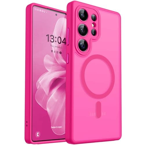 CANSHN Designed for Samsung Galaxy S25 Ultra Case (2025) [Full Camera Protection] [Compatible with Magsafe] Translucent Matte Back Protective Phone Cover, Hot Pink - Image 1
