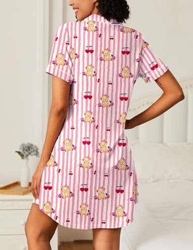 Ekouaer Nightgowns for Women 2 Pack Button Down Sleepwear Short Sleeve Sleepshirts Soft Nightshirts Boyfriend Pajama Dress - Image 4