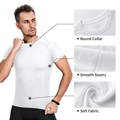 Niksa Men's Compression Shirts 3/5 Pack, Short Sleeve Athletic Compression Tops Cool Dry Workout T Shirt White - Image 4