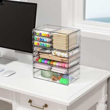 Yieach 3Pack Clear Drawer Organizers Stackable,Acrylic Storage Drawers With 10 Drawers,Multipurpose Office Supply Organizer and Makeup Organizer for Beauty,Craft,Pen,Medical,Stationary Desk Organizers - Image 2