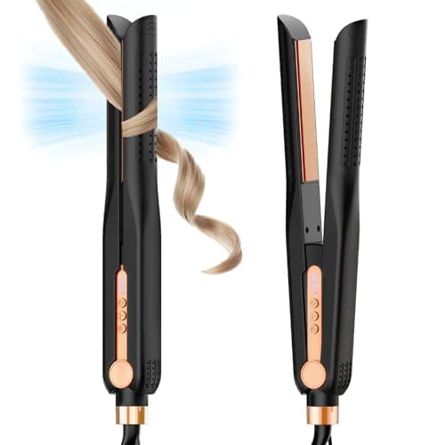 SKIMI Airflow Styler, Titanium Flat Iron Hair Straightener, Professional Curling Iron with Cooling Air Vents to Lock in Style, 5 Temps & Dual Voltage, Auto Off(Black & Copper). - Image 1