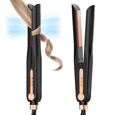 SKIMI Airflow Styler, Titanium Flat Iron Hair Straightener, Professional Curling Iron with Cooling Air Vents to Lock in Style, 5 Temps & Dual Voltage, Auto Off(Black & Copper). - Image 1