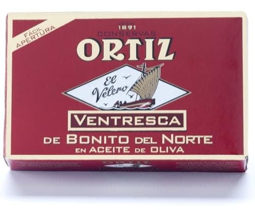 Ortiz Ventresca White Tuna Belly in Olive Oil, Tender Buttery Fillets with Exquisite Flavor, Superior Wild Caught Tuna Packed in Delicate Spanish Olive Oil, 3.88oz Can (Pack of 1) - Image 1