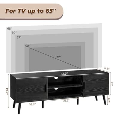 SUPERJARE TV Stand for 55 Inch TV, Entertainment Center with Adjustable Shelf, 2 Cabinets, TV Console Table, Media Console, Solid Wood Feet, Cord Holes, for Living Room, Bedroom, Black - Image 7