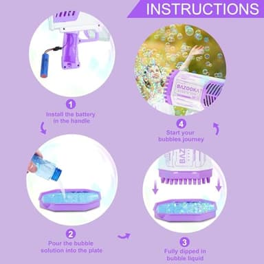 Bubble Gun, Bazooka Bubble Machine Gun, Bubble Blaster Gun with Bubble Solution, 69 Holes Bubble Bazooka Gun Outdoor Summer Toy Party Favors for Kids Purple Halloween Bubble Maker Blowers - Image 6