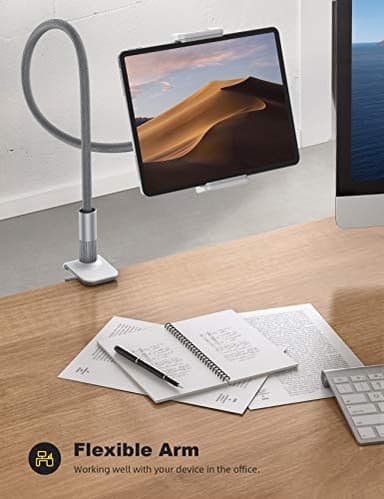 Lamicall Gooseneck Tablet Holder, Tablet Stand : Flexible Arm Clip Tablet Mount Compatible with iPad mini Pro Air, Kindle, Switch, Galaxy Tabs, More 4.7-10.5" Devices - Gray - Image 3