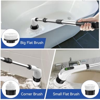ALPONO Electric Spin Scrubber with Long Handle: Cordless Power Shower Scrubber - Spin Brush with 7 Brush Replacement Heads for Cleaning Bathroom,Tub, Tile, White, ALPONO-A11 - Image 7
