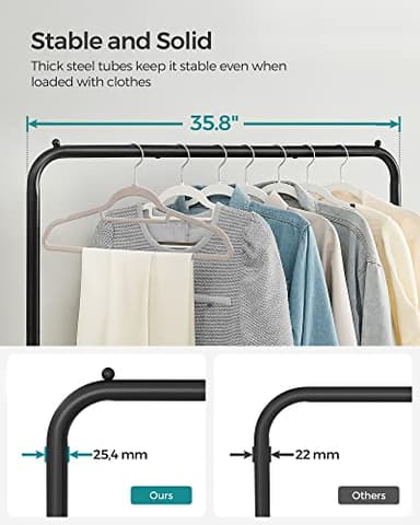SONGMICS Clothes Rack with Wheels, Clothing Rack for Hanging Clothes, 25.4 mm Metal Garment Rack with Dense Mesh Storage Shelf, 110 lb Load Capacity, 2 Brakes, Black UHSR25BK - Image 6